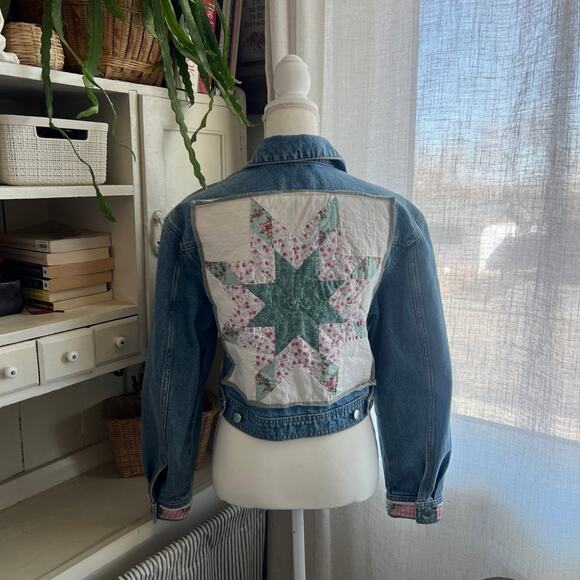 Handmade Jackets & Blazers - Upcycled quilt jacket denim jacket size XS